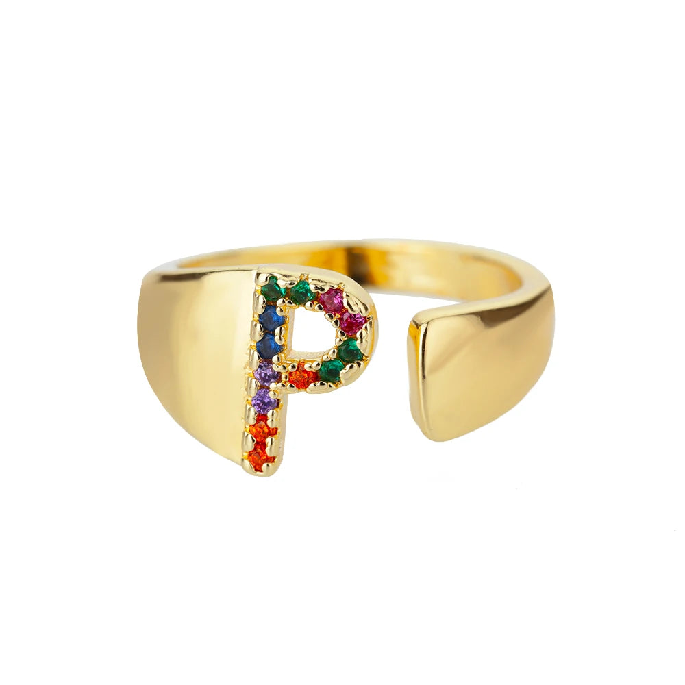Anillos de letras con circonita arcoíris