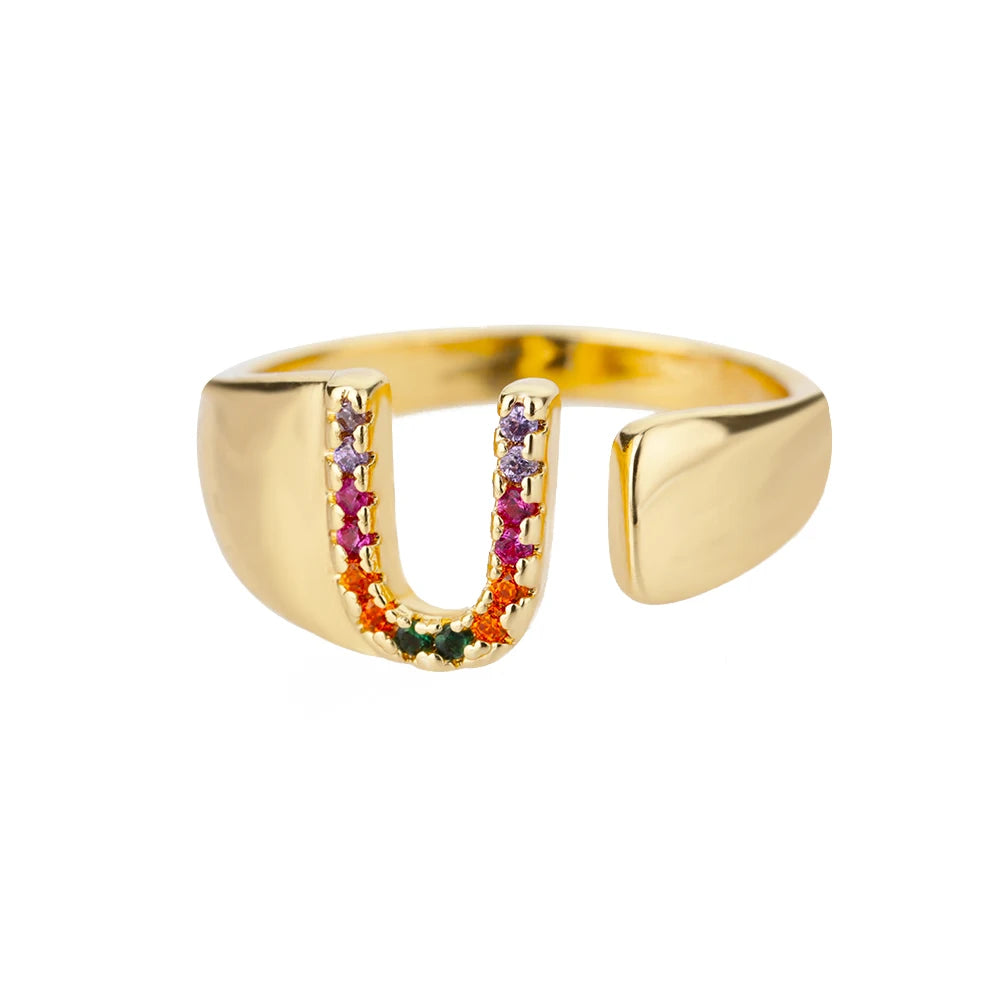 Anillos de letras con circonita arcoíris